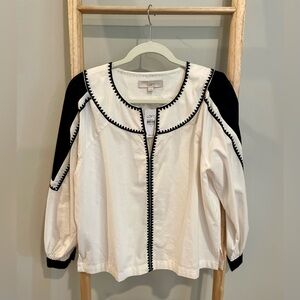 NWT LOFT Black and White Puff Sleeve Blouse